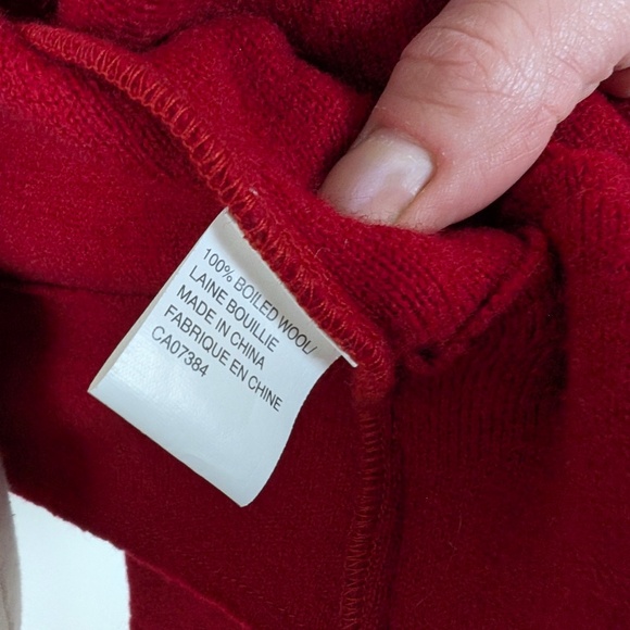 90s Boiled Wool Cardigan Jacket Cherry Red Long Sleeve Collar Button Up - Picture 10 of 11